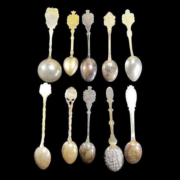 Set Of 10 Vtg Collectible Souvenir Spoons Enamel Shields Crest Europe So America - Picture 4 of 16